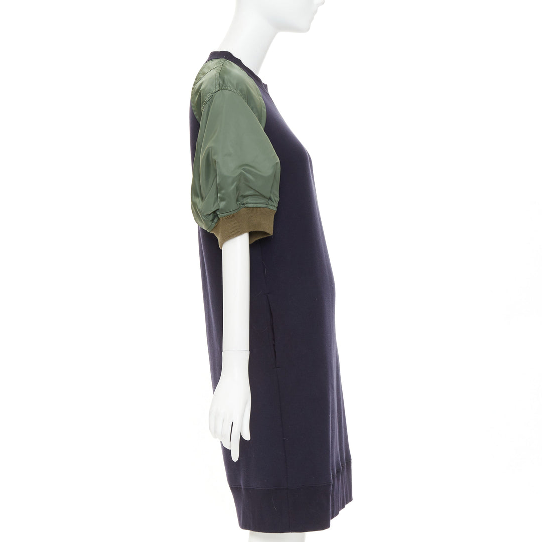 SACAI 2022 navy green sponge sweat MA-1 bomber sleeve sweater dress JP3 L