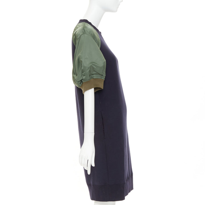 SACAI 2022 navy green sponge sweat MA-1 bomber sleeve sweater dress JP3 L