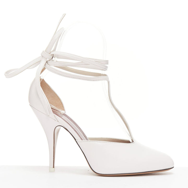 CELINE Phoebe Philo 2018 Night Out white leather T strap ankle pumps EU36.5