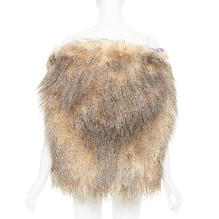PRADA Raf Simons 2021 Runway brown fur purple floral jacquard clutch shawl IT38