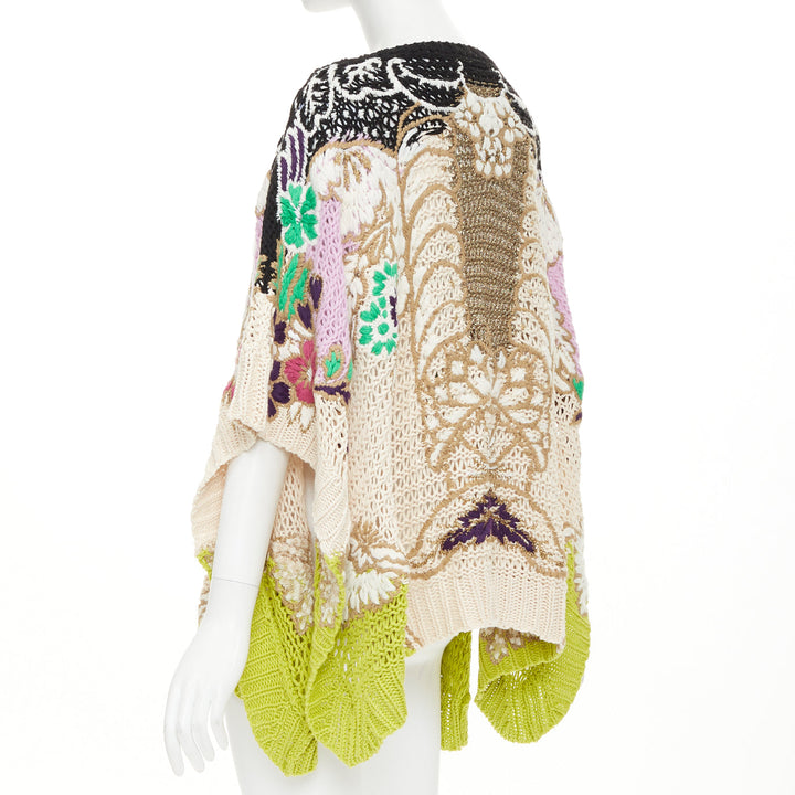 VALENTINO 2021 Runway black yellow cotton embroidered crochet poncho cape XS