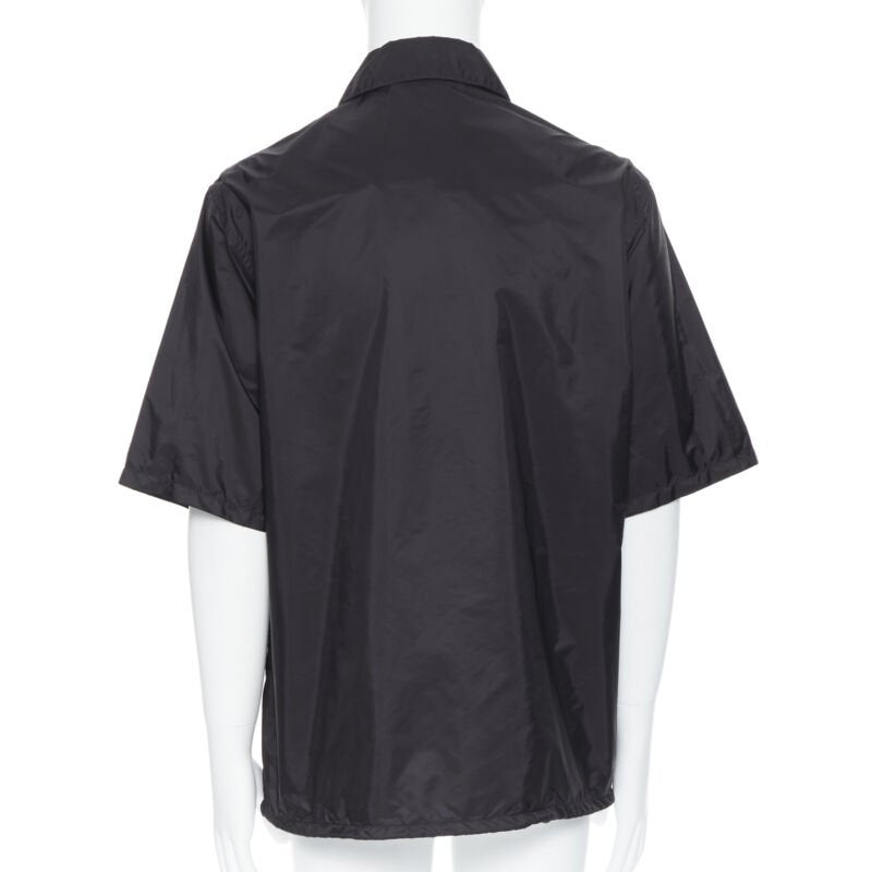 PRADA Nylon 2018 black blue stripe piping short sleeve boxy shirt L