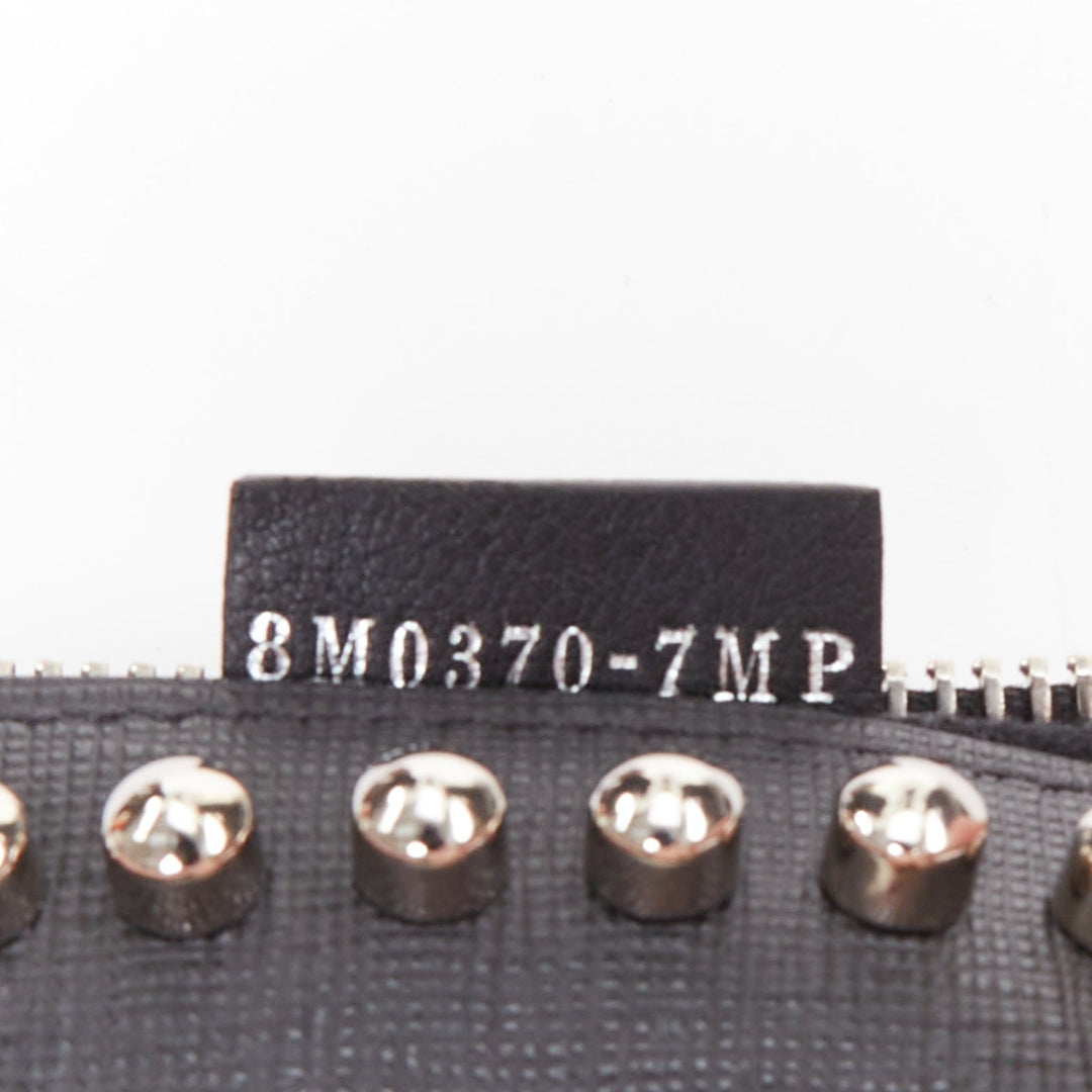FENDI Karlito black mink fur white leather studded saffiano portfolio clutch bag