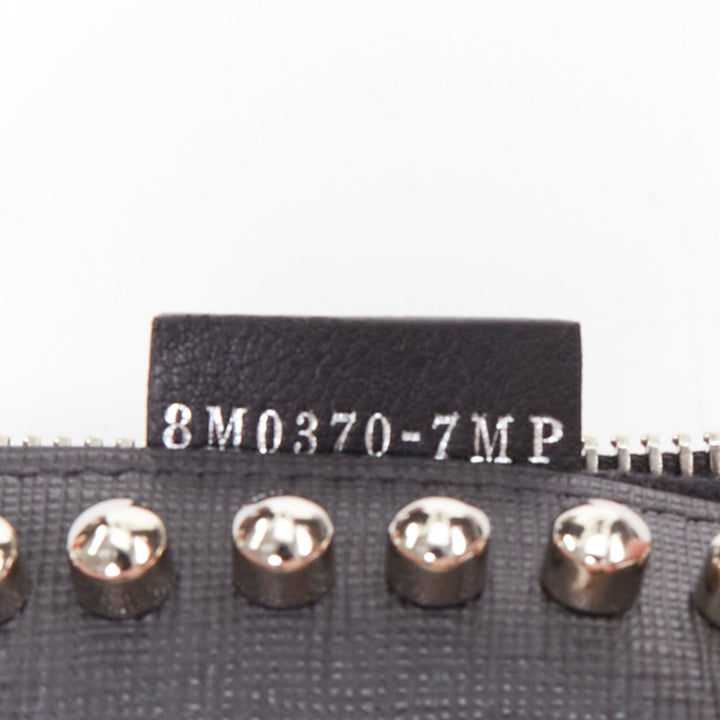 FENDI Karlito black mink fur white leather studded saffiano portfolio clutch bag