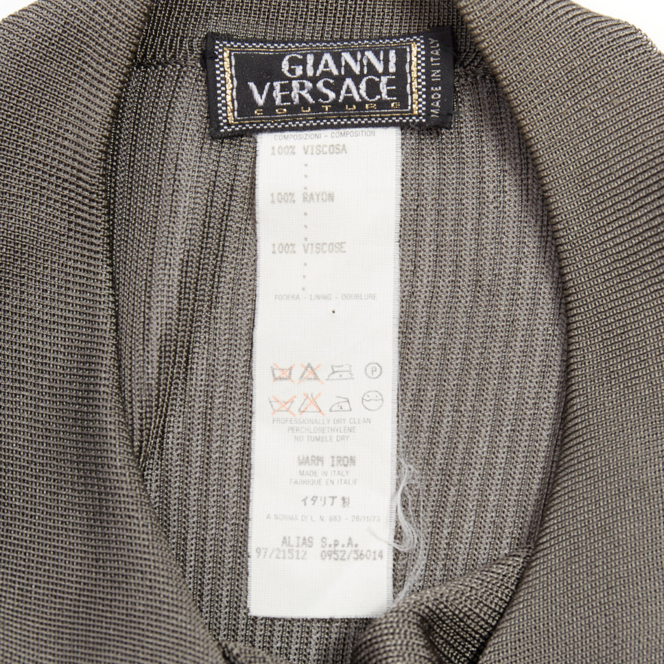 GIANNI VERSACE 1997 Vintage grey ribbed Medusa buttons military top