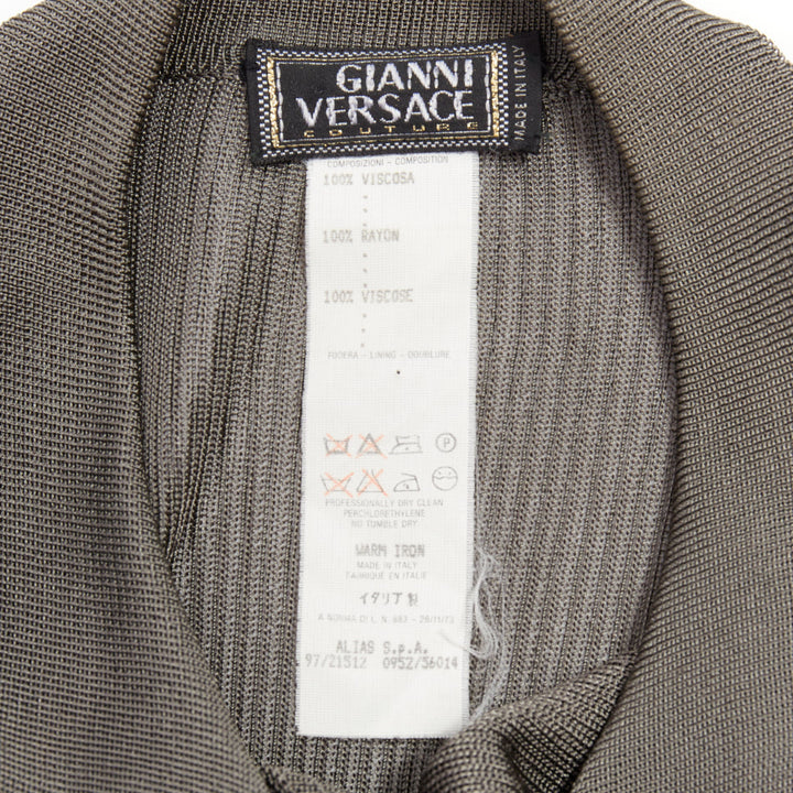 GIANNI VERSACE 1997 Vintage grey ribbed Medusa buttons military top