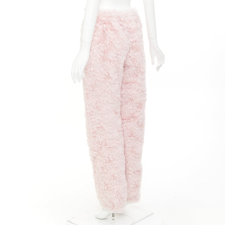MIU MIU 2021 pink mohair faux fur drawstring wide leg pants IT38 XS