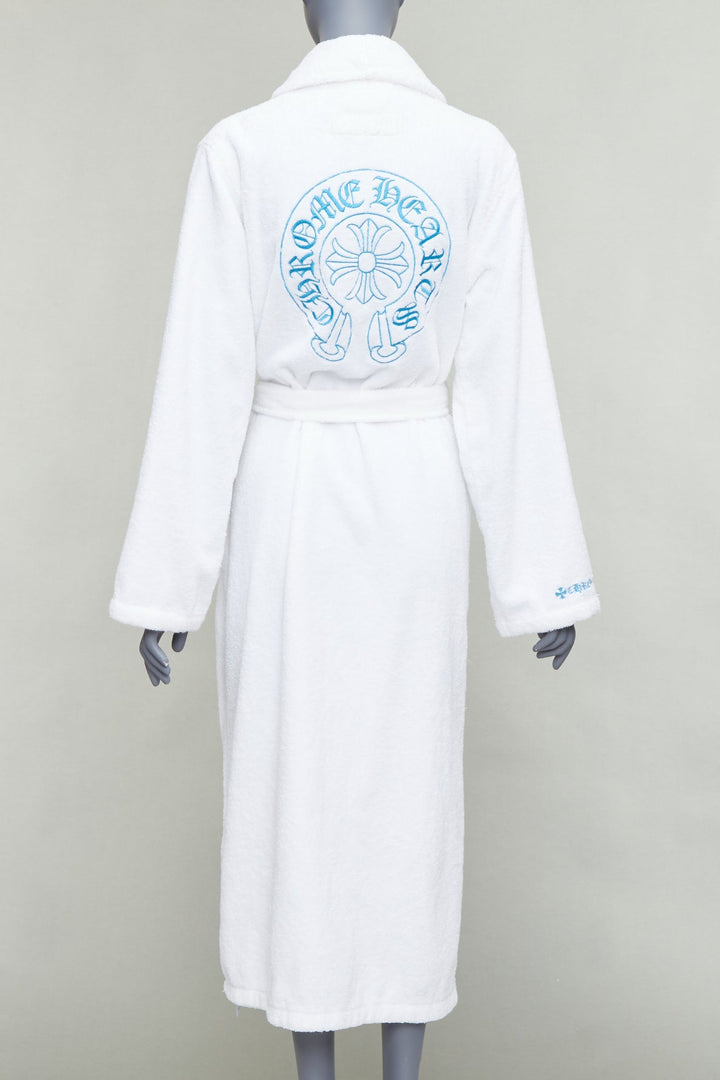 rare CHROME HEARTS white turkish cotton blue embroidery logo robe M