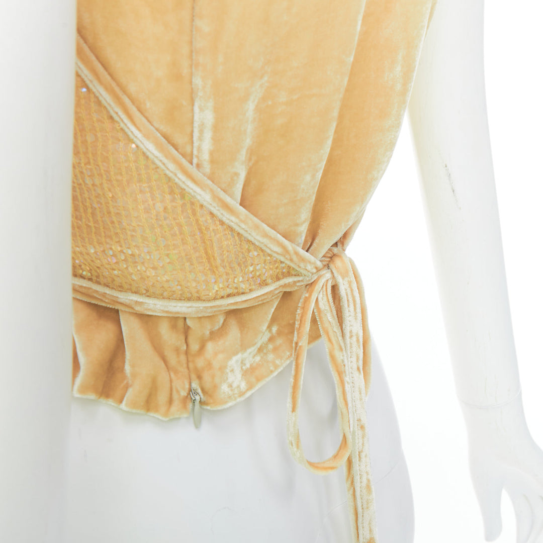 rare GIANFRANCO FERRE Vintage cream beaded velvet layered halter top IT42 M