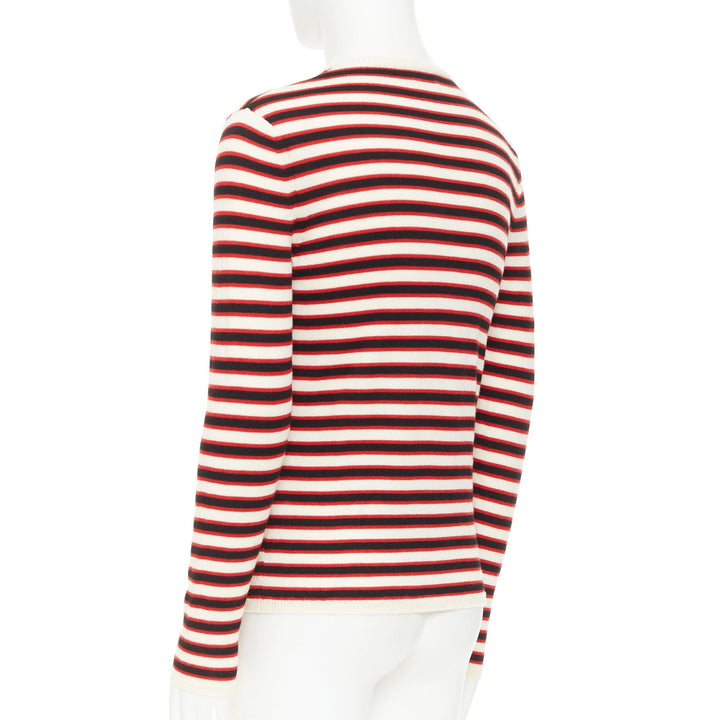 SAINT LAURENT 2018 cream red black 100% virgin wool horizontal striped sweater S