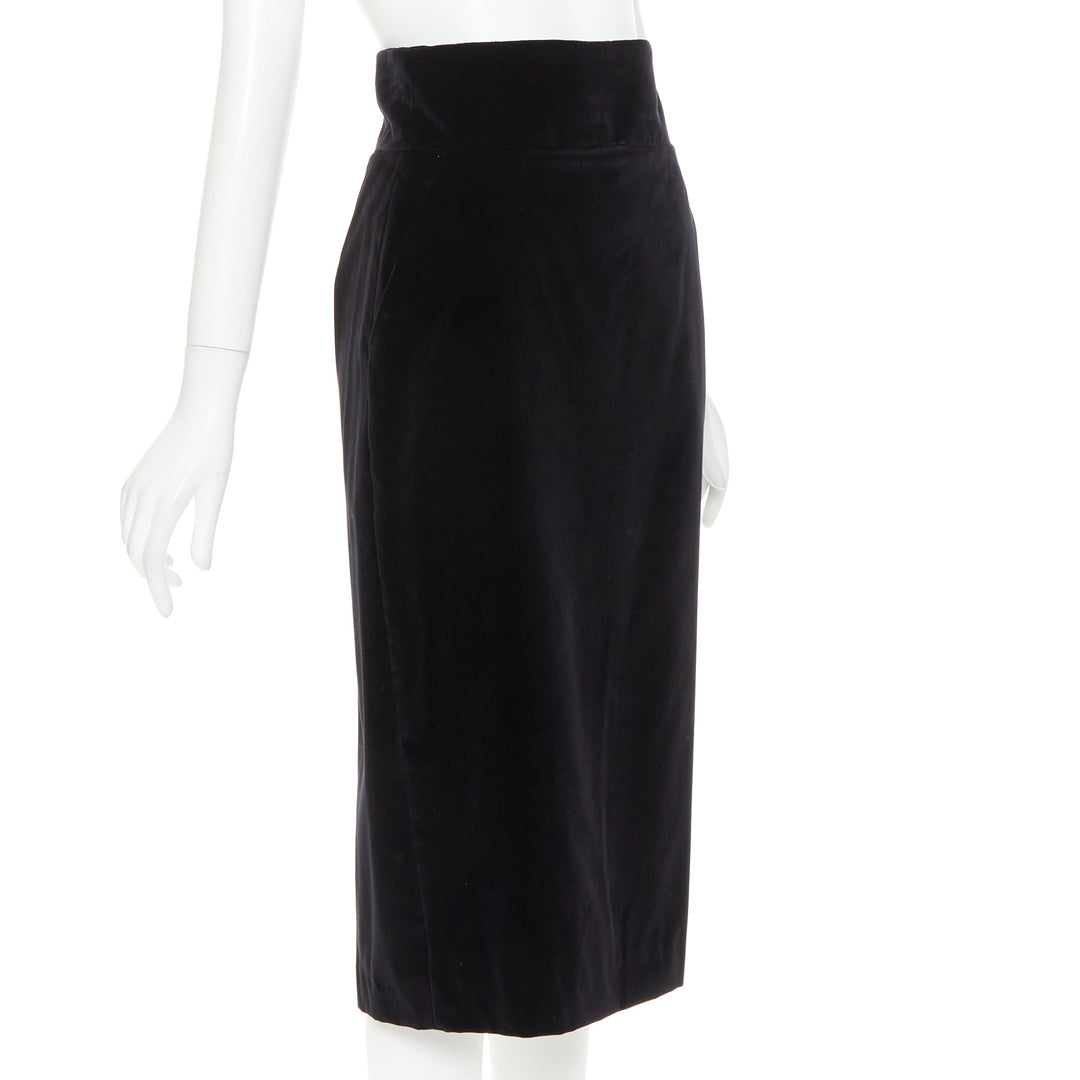 ALEXANDRE VAUTHIER black velvet high waisted duo pocket back slit pencil skirt