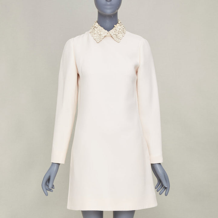 VALENTINO 2014 Bridal Crepe Couture leather petal collar ivory dress IT40 S