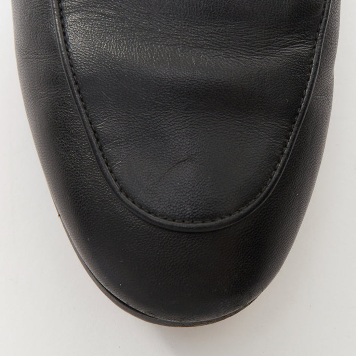 GUCCI Brixton black soft leather collapsible heel horsebit flat loafers EU38