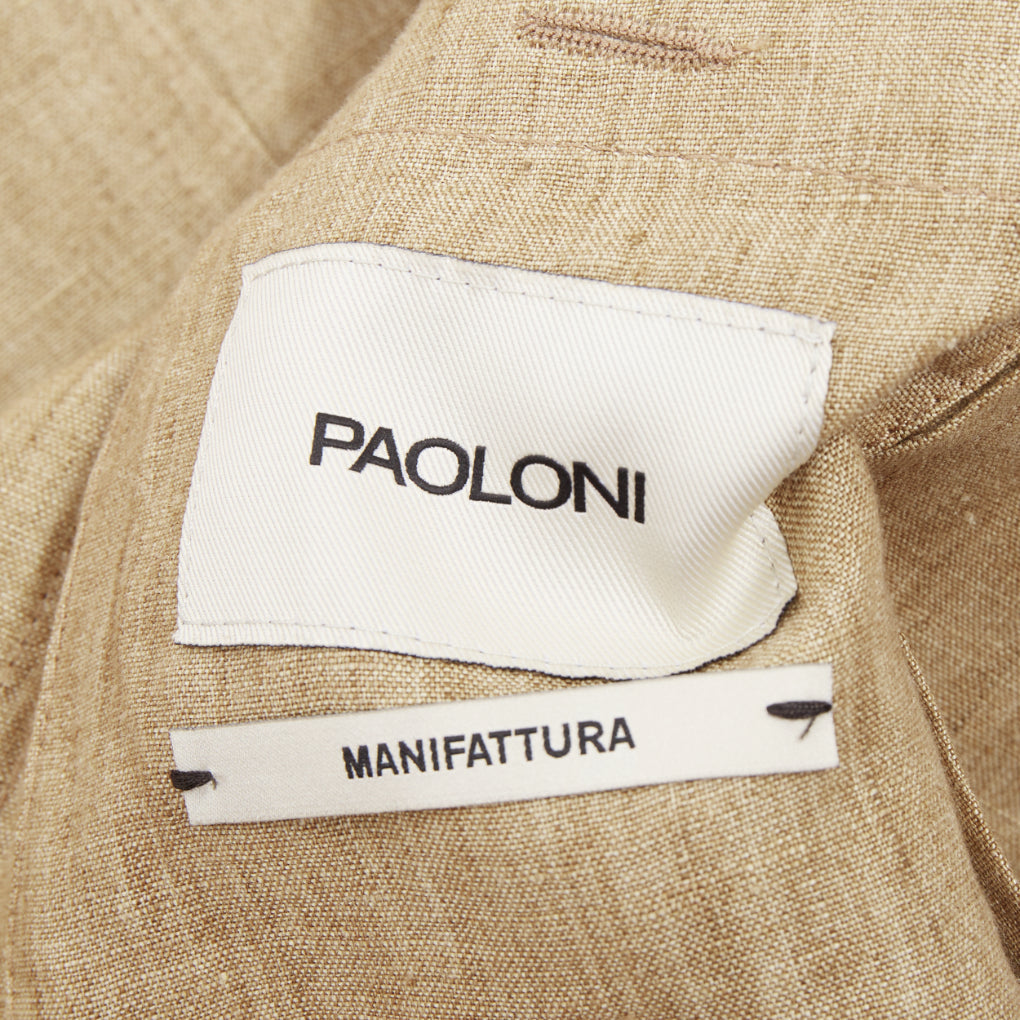 PAOLONI brown textured slub linen notch lapel three button patch jacket EU46 S