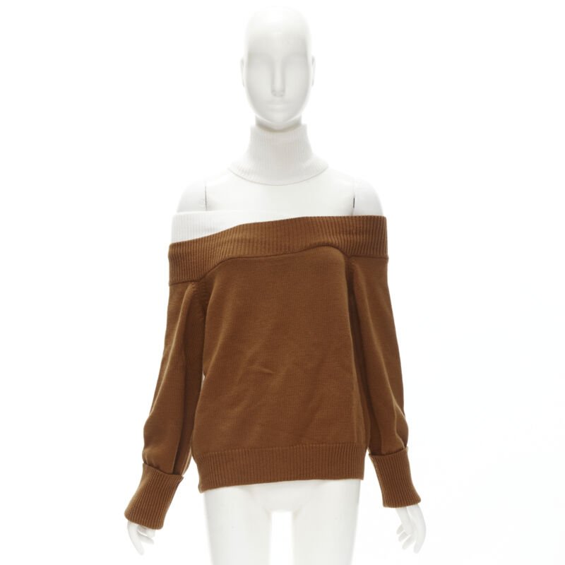 MONSE merino wool black brown slash off shoulder turtleneck collar sweater M