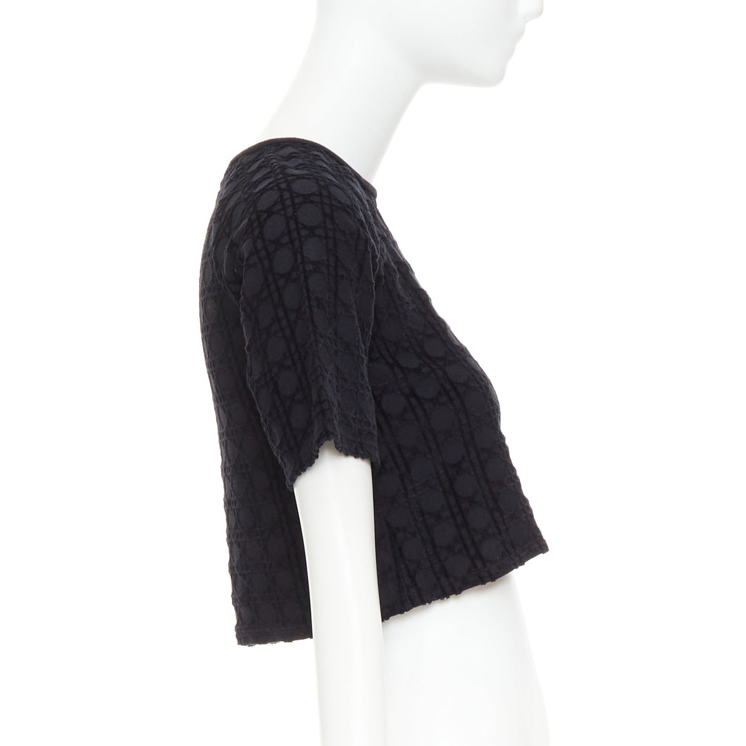 CHRISTIAN DIOR KIDS Diorissimo black cannage velvet cotton crop top 10Yrs XS