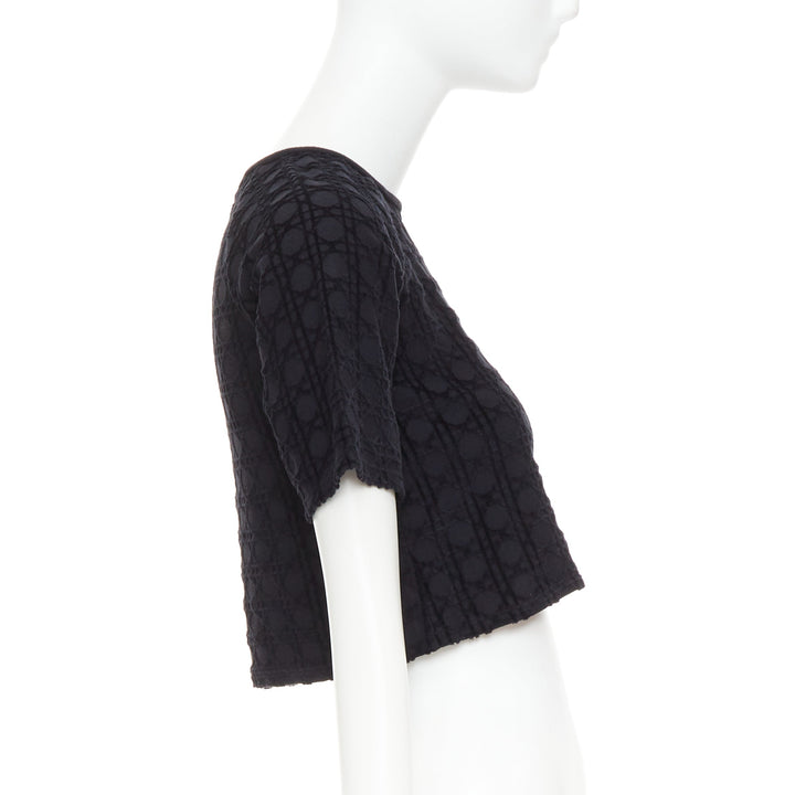 CHRISTIAN DIOR KIDS Diorissimo black cannage velvet cotton crop top 10Yrs XS