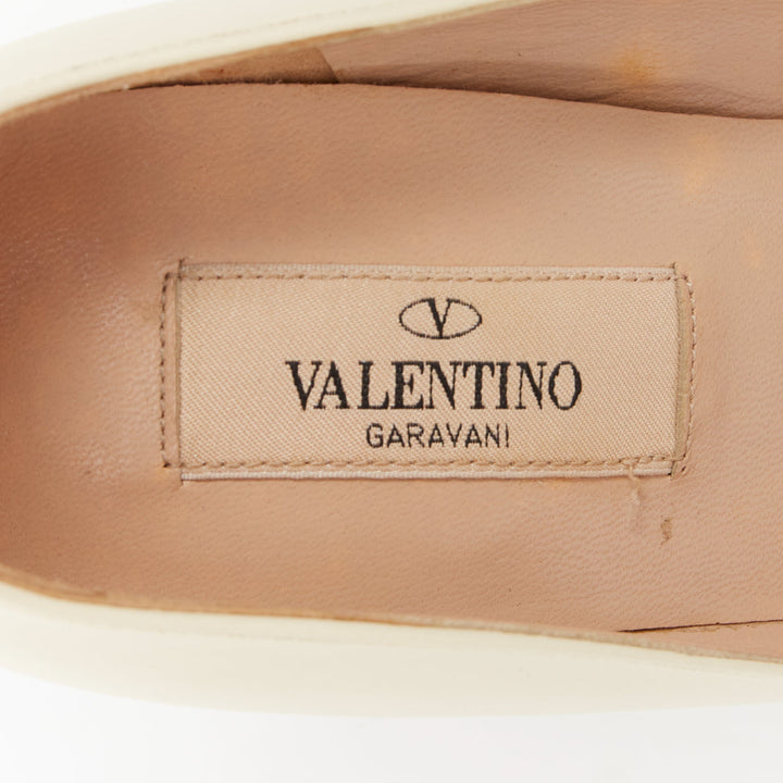 VALENTINO Soul Rockstud cream leather micro gold stud stiletto pumps EU37