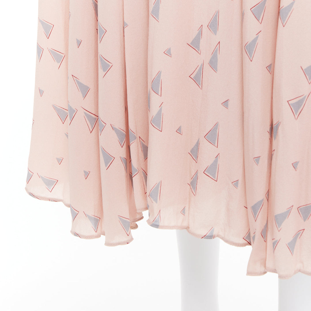 VALENTINO  100% silk dusty pink grey triangle print midi skirt UK8 S