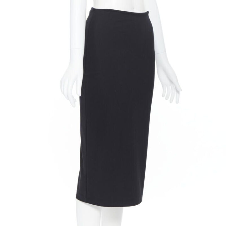 T BY ALEXANDER WANG black rayon polyester center slit stretch pencil skirt S