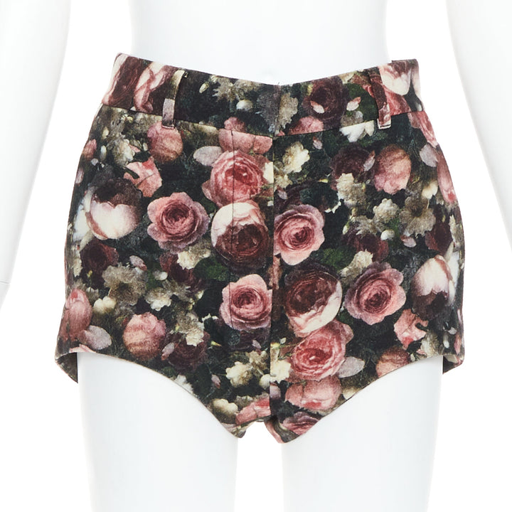 GIVENCHY Tisci 2013 black pink rose floral print high cut shorts