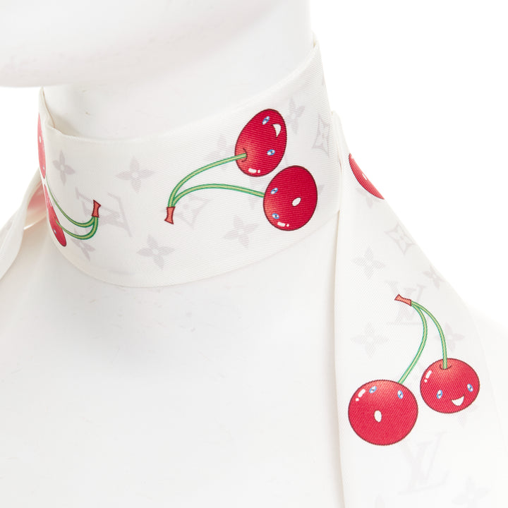 LOUIS VUITTON TAKASHI MURAKAMI Limited Edition Cerises white red silk scarf