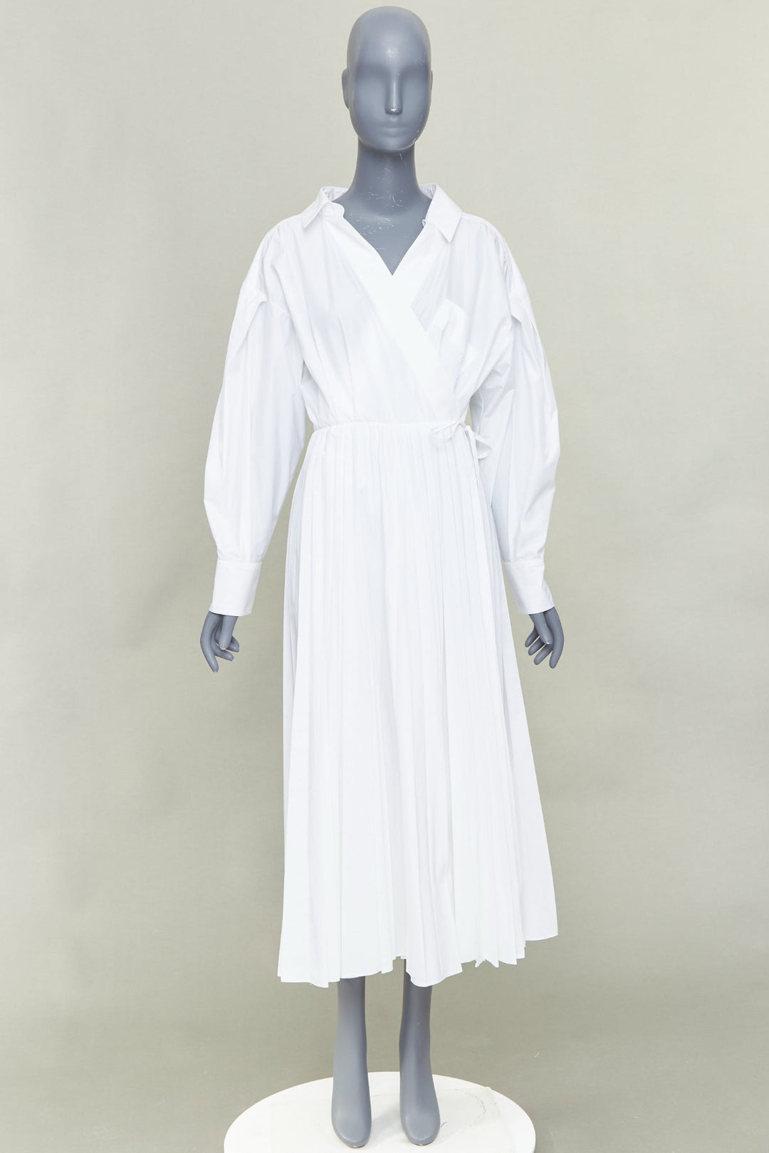 VALENTINO 2020 Le Blanc white pleated skirt puff sleeves wrap midi dress IT40 S