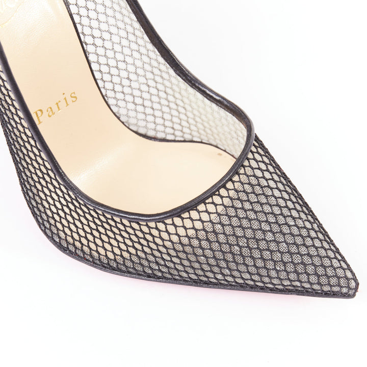 CHRISTIAN LOUBOUTIN Follies Resille 100 Fishnet Pailette black mesh pumps EU37.5