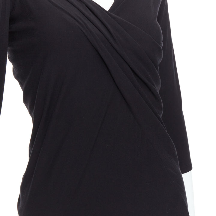 DONNA KARAN Vintage black drape front asymmetric cold shoulder dress L