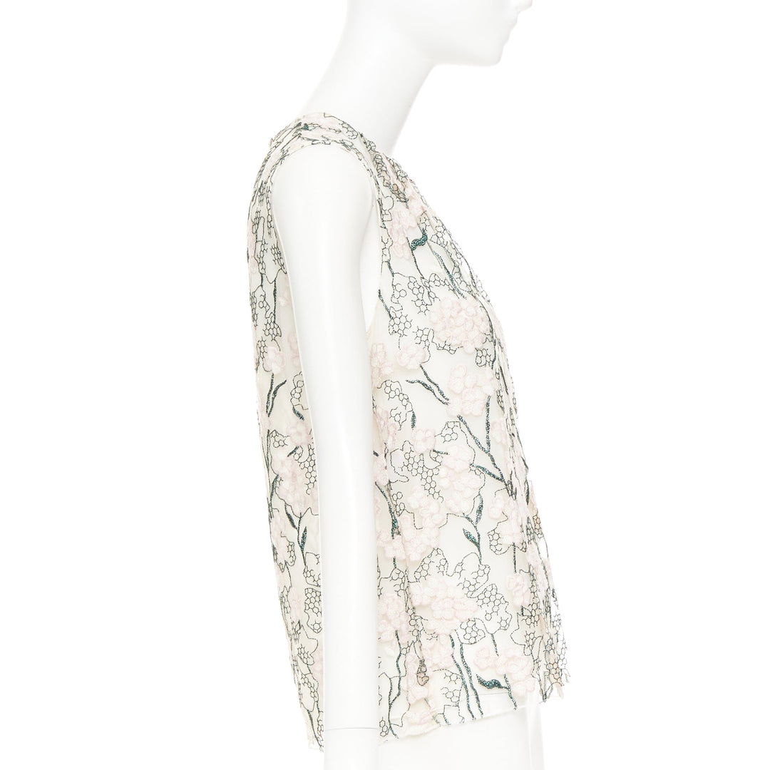 GIAMBATTISTA VALLI pink metallic green floral embroidered treillage top IT40 XS