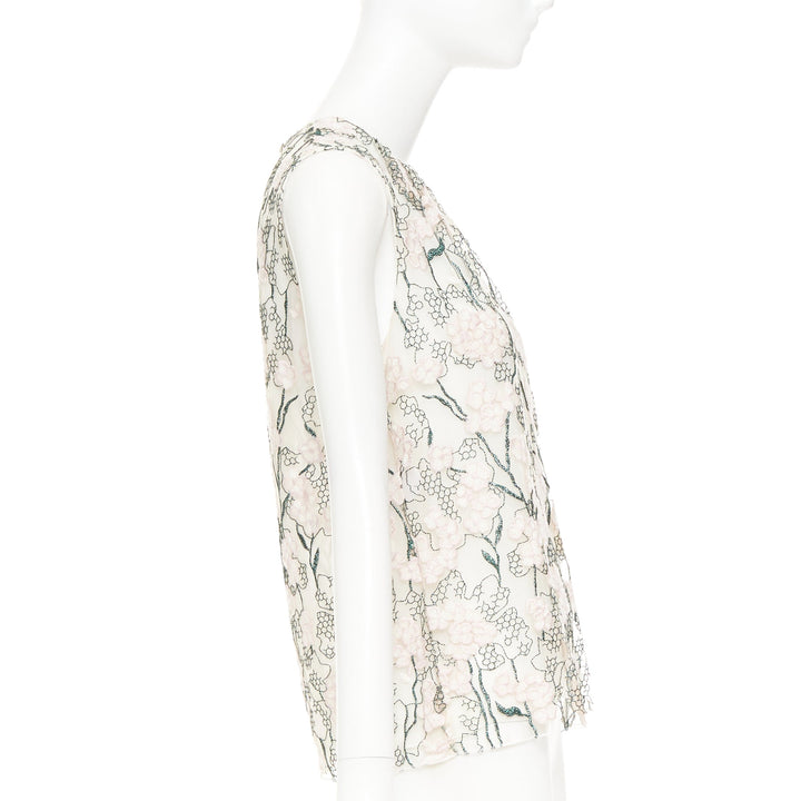 GIAMBATTISTA VALLI pink metallic green floral embroidered treillage top IT40 XS