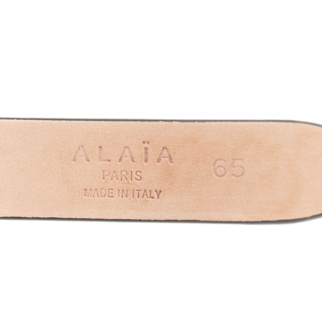 ALAIA Ovale black studded smooth calfskin leather waist belt grommet 65cm