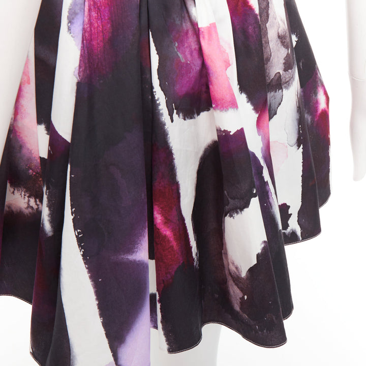 ALEXANDER MCQUEEN 2022 purple watercolor paint print pleated skirt IT38 XS