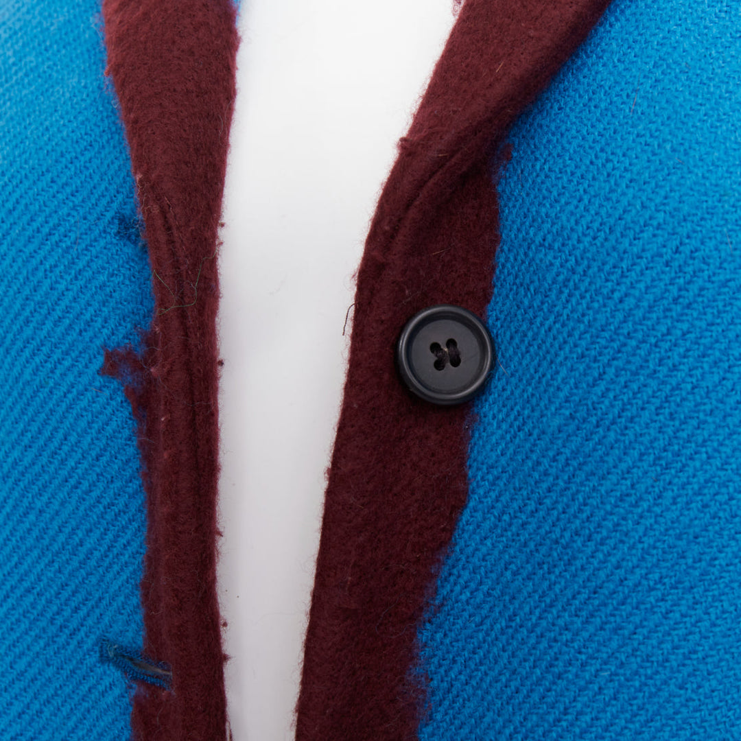PRADA 2007 Runway turquoise wool raw edge burgundy felt trim blazer IT38 XS