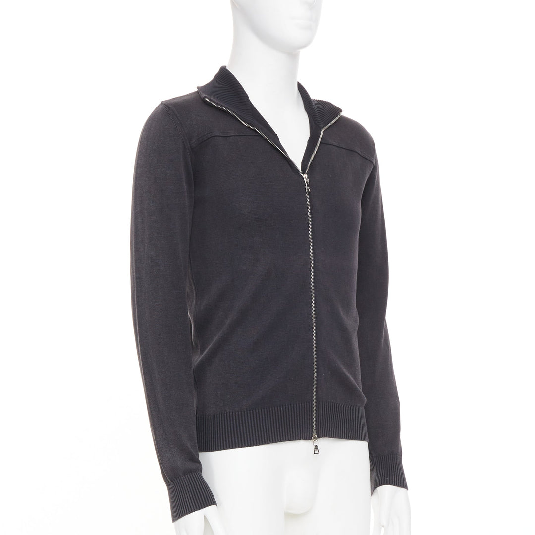 PRADA 2012 cotton full zip mock neck knit cardigan washed effect sweater IT48 M