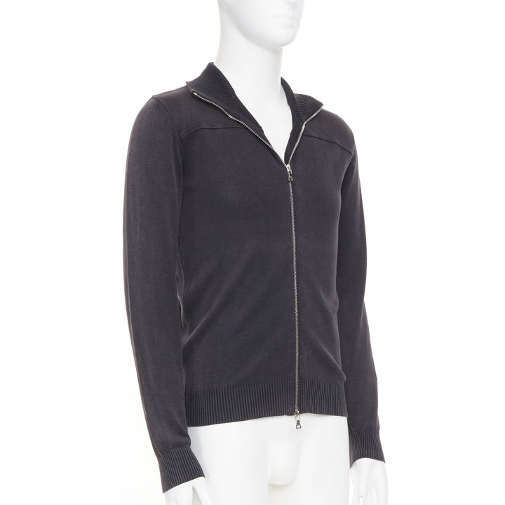 PRADA 2012 cotton full zip mock neck knit cardigan washed effect sweater IT48 M