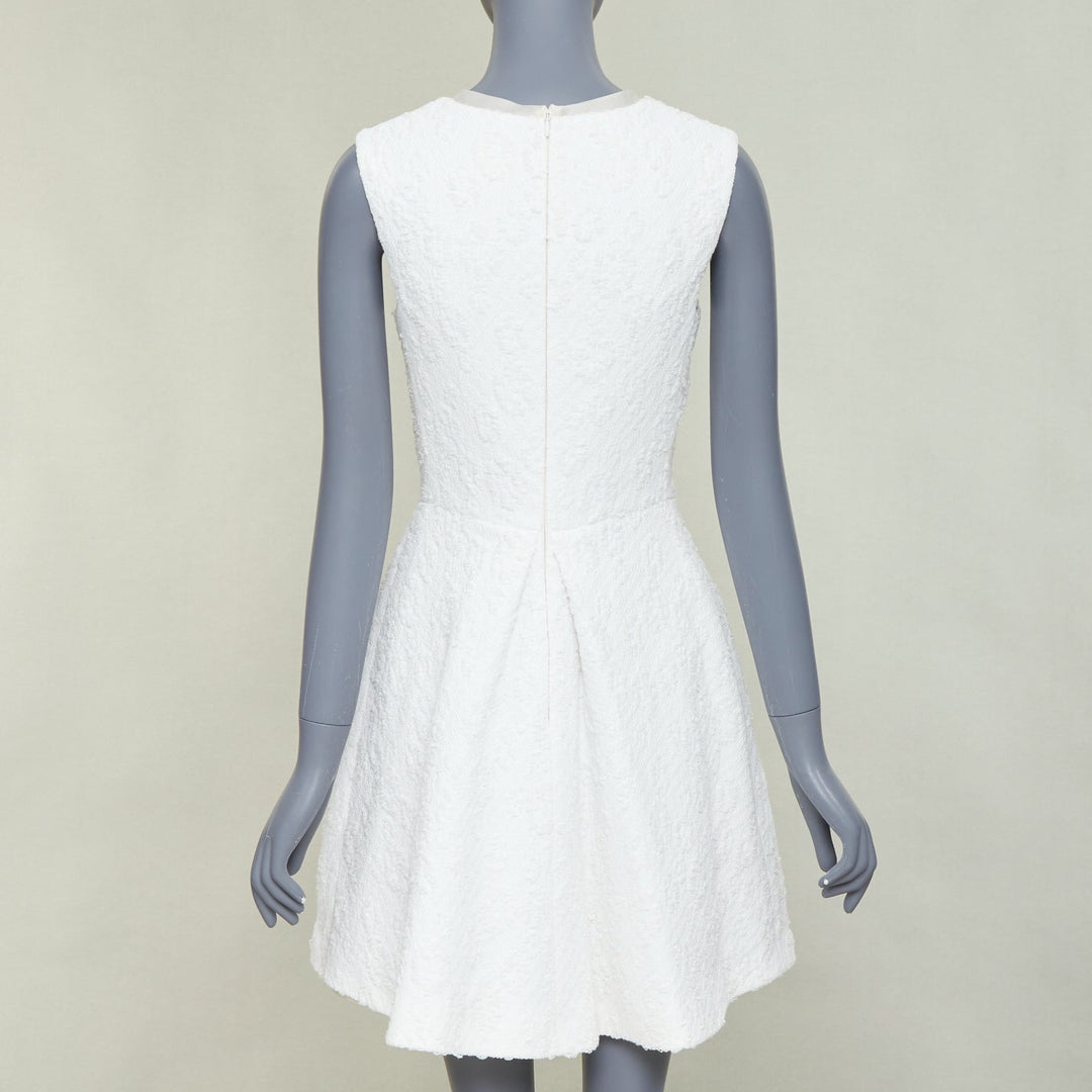 GIAMBATTISTA VALLI white flora boucle silk bow fit flare mini dress IT40 XS