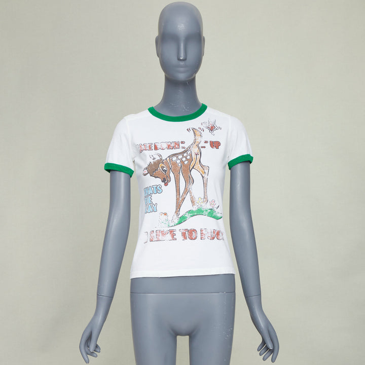 DSQUARED2 2003 white green trim Bambi profane pink crystal ringer tshirt M