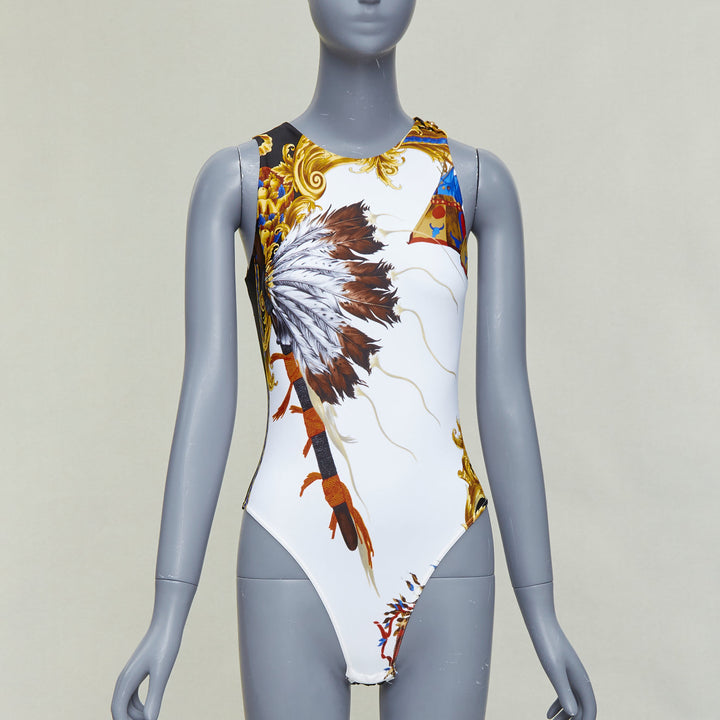 VERSACE Tribute 1992 Native Americans colorful Indian print swimsuit IT38 XS