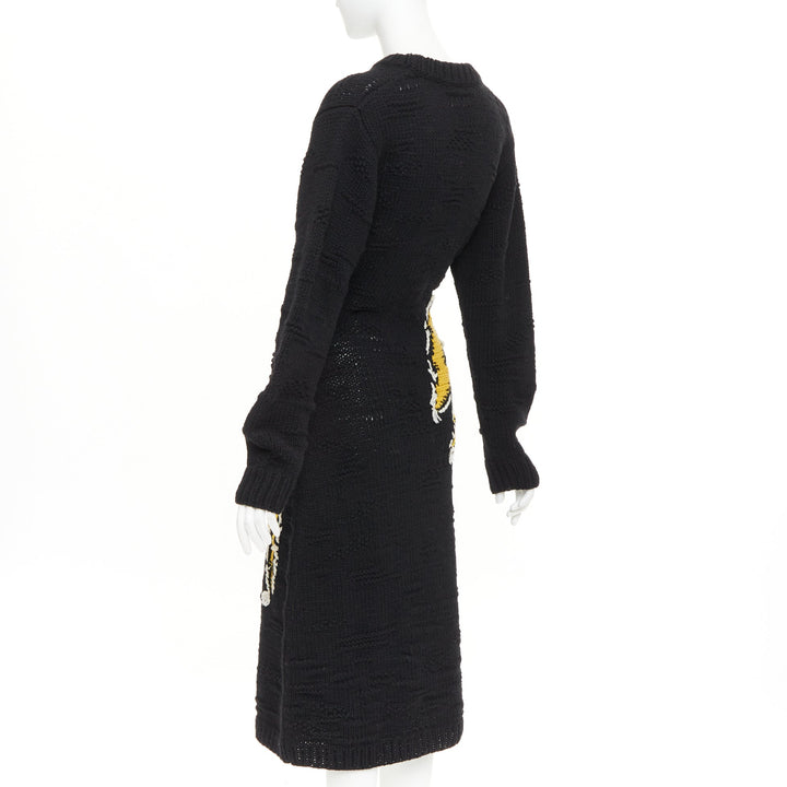 PRADA 2019 Runway Frankenstein black yellow Intarsia edge dress IT