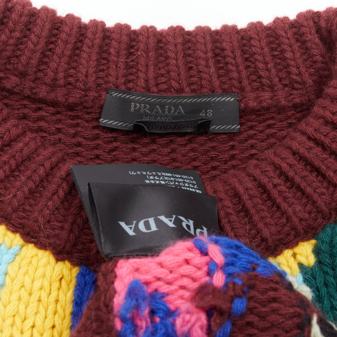PRADA 2018 multicolour graphic virgin wool cashmere crew neck sweater IT48 M