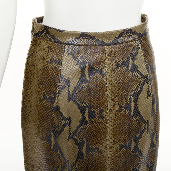 KHAITE 2023 Fraser brown python print scaled leather front slit midi skirt US2 S