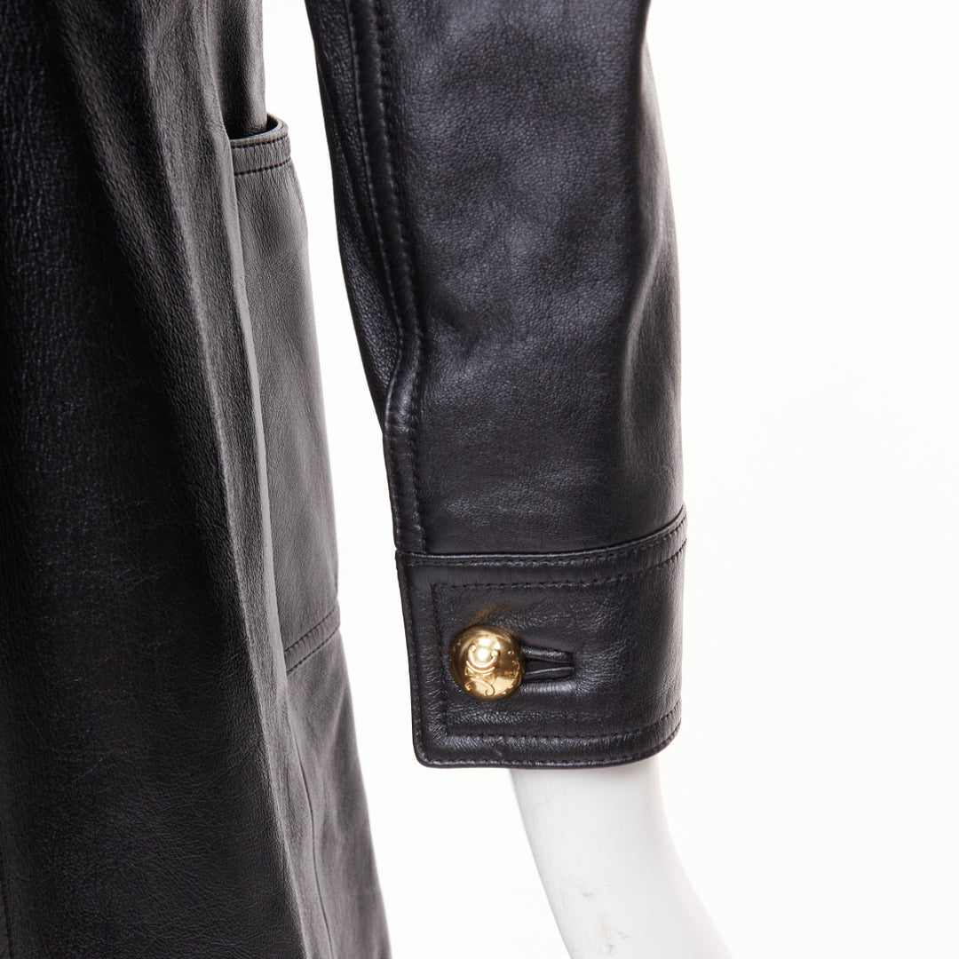 CELINE 2021 black lambskin gold Triomphe dome button utility dress FR38 M