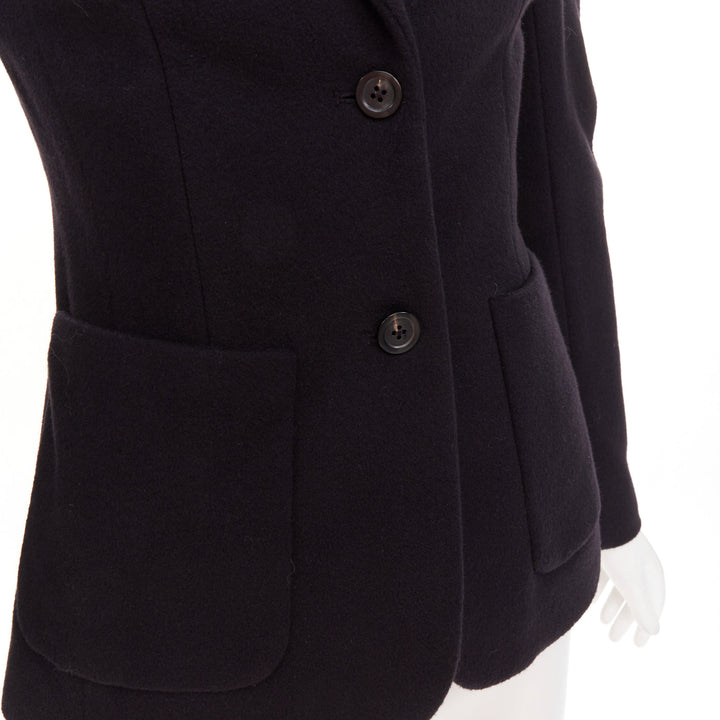 THE ROW black wool deerskin trim 3 patch pockets fitted blazer jacket US2 S