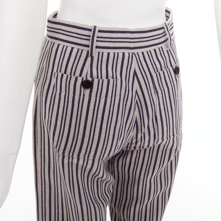 CHRISTIAN DIOR grey navy virgin wool high waisted striped wide leg pants FR36 S