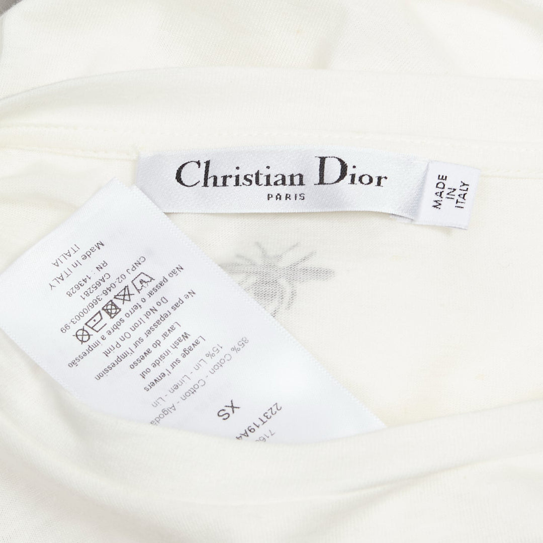DIOR Vibe blue star logo graphic print white cotton linen short sleeve tshirt XS