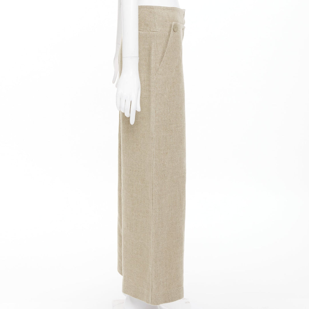 MAX MARA Sfalata beige linen button tab waist wide leg crop sailor pants IT38 XS