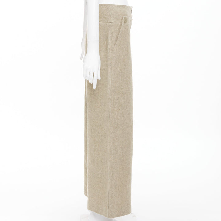 MAX MARA Sfalata beige linen button tab waist wide leg crop sailor pants IT38 XS
