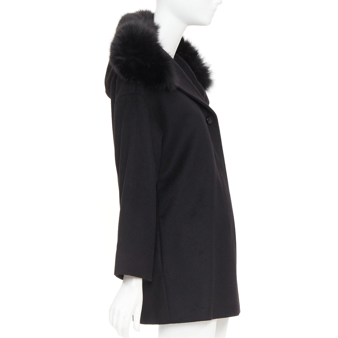 MARA STUDIO Mango virgin wool fur trim collar hood coat IT36 XXS