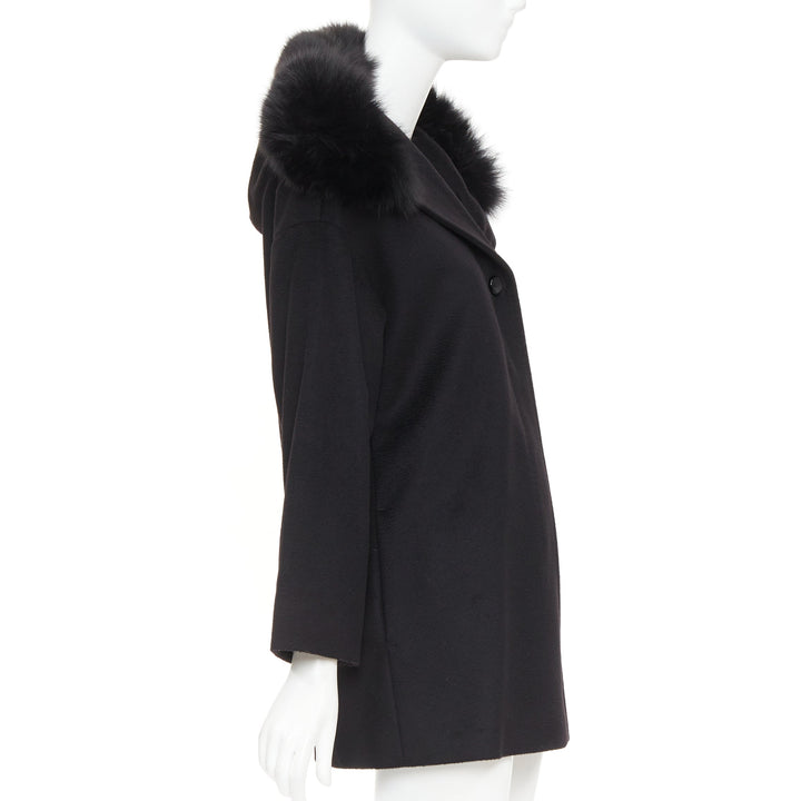 MARA STUDIO Mango virgin wool fur trim collar hood coat IT36 XXS